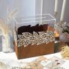 imageOurWarm Wooden Wedding Card Box with Acrylic Window Rustic Money Envelope Gift Card Box with Leaf Pattern Large Cards Holder for Party Reception Graduation Baby Shower Birthday Wedding Decor