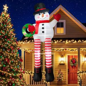 imageOurWarm 10FT Giant Christmas Inflatables Sitting Inflatable Snowman Christmas Decorations Outdoor with Builtin LED Lights Cute Christmas Blow up Yard Decorations for Xmas Roof Balcony Lawn Decor