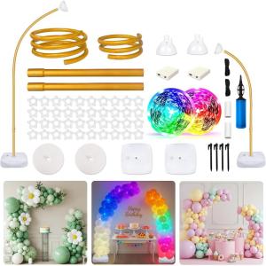 imageOurWarm Balloon Arch Kit with LED Lights 935FT ampamp 6FT Free Bending Half Balloon Arch Stand with Base Gold Backdrop Stand for Wedding Birthday Party Baby Shower Yard Lawn Graduation Decorations935FT  6FT Lighted Balloon Arch Kit
