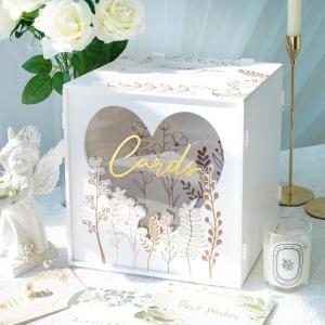 imageOurWarm PVC White Card Box for Wedding Reception Large Wedding Envelope Money Cards Box for Party with Heart Acrylic Window Flower Pattern Gift Card Holder for Graduation Birthday Baby Shower DecorWhite Heart Window