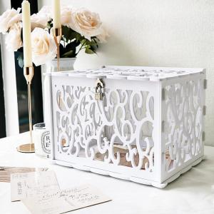 imageOurWarm PVC White Card Box for Wedding Reception Large Wedding Envelope Money Cards Box for Party with Heart Acrylic Window Flower Pattern Gift Card Holder for Graduation Birthday Baby Shower DecorPVC square