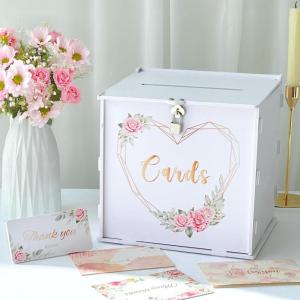 imageOurWarm Wedding Card Box with Lock PVC Gift Card Box for Party with Slot White Wedding Cards Boxes for Reception Weddings Money Box Envelope Box for Birthday Baby Shower Bridal Graduation Decor