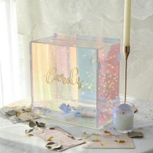 imageOurWarm White Wedding Card Box with Acrylic Windows PVC Gift Card Box for Wedding Reception Decorations Money Gift Honeymoon Fund Boxes for Party Reception Anniversary Bridal Baby Shower DecorationsColorful