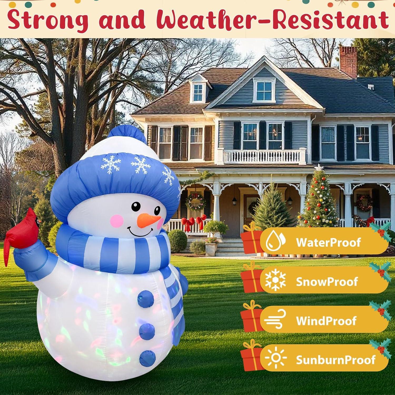 imageOurWarm 5FT Christmas Inflatable Outdoor Decoration Inflatable Snowman Outdoor Christmas Blow up Yard Decorations with Colorful Lights and Cardinal Outdoor Christmas Inflatables for Lawn Xmas Decor