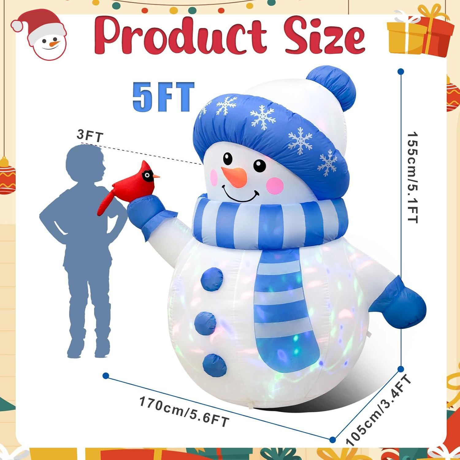 imageOurWarm 5FT Christmas Inflatable Outdoor Decoration Inflatable Snowman Outdoor Christmas Blow up Yard Decorations with Colorful Lights and Cardinal Outdoor Christmas Inflatables for Lawn Xmas Decor