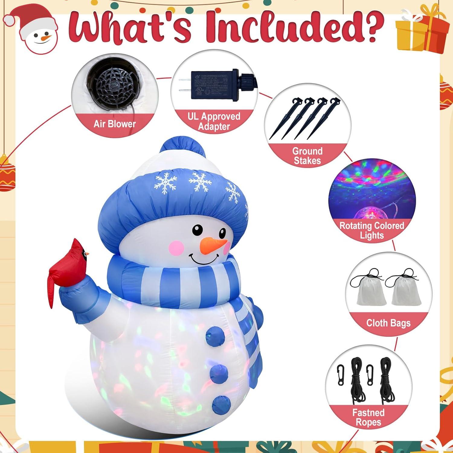 imageOurWarm 5FT Christmas Inflatable Outdoor Decoration Inflatable Snowman Outdoor Christmas Blow up Yard Decorations with Colorful Lights and Cardinal Outdoor Christmas Inflatables for Lawn Xmas Decor