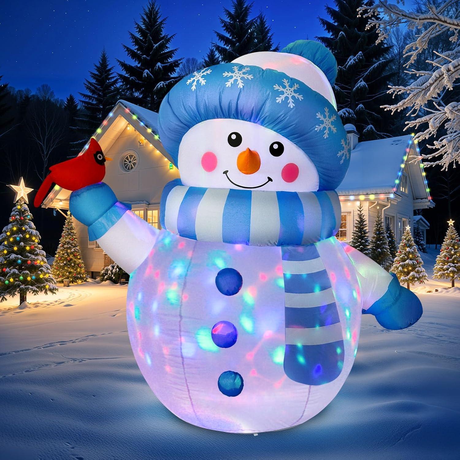 imageOurWarm 5FT Christmas Inflatable Outdoor Decoration Inflatable Snowman Outdoor Christmas Blow up Yard Decorations with Colorful Lights and Cardinal Outdoor Christmas Inflatables for Lawn Xmas Decor