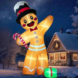imageOurWarm 16FT Christmas Inflatable Outdoor Decoration Giant Sitting Gingerbread Inflatable Christmas Blow up Yard Decorations with LED Lights Gingerbread Outdoor Christmas Decorations Roof Yard Lawn12FT Gingerbread