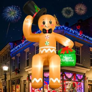 imageOurWarm 16FT Christmas Inflatable Outdoor Decoration Giant Sitting Gingerbread Inflatable Christmas Blow up Yard Decorations with LED Lights Gingerbread Outdoor Christmas Decorations Roof Yard Lawn16FT Roof Gingerbread