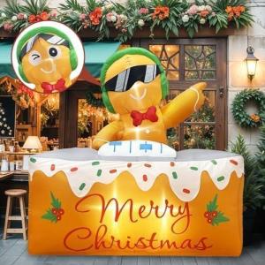 imageOurWarm 6FT Christmas Inflatable Outdoor Decoration DJ Gingerbread Inflatable Christmas Decorations with LED Lights Xmas Blow Ups for Outdoor Indoor Lawn Garden Yard