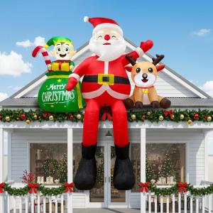 imageOurWarm 8FT Christmas Inflatables Outdoor Decoration Climbing Inflatable Santa Claus Decor with Reindeer Elf ampamp Builtin LEDs Giant Blow Up Christmas Decorations Outdoor for Xmas Yard Roof Balcony8FT Santa Claus