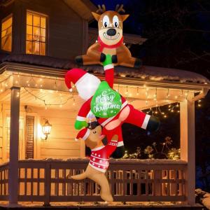 imageOurWarm 8FT Hanging Christmas Inflatables Outdoor Decorations Climbing Santa and Reindeer ampamp Dog Christmas Blow Ups Inflatable with Builtin LEDs for Lawn Balcony Window Xmas Yard Decorations