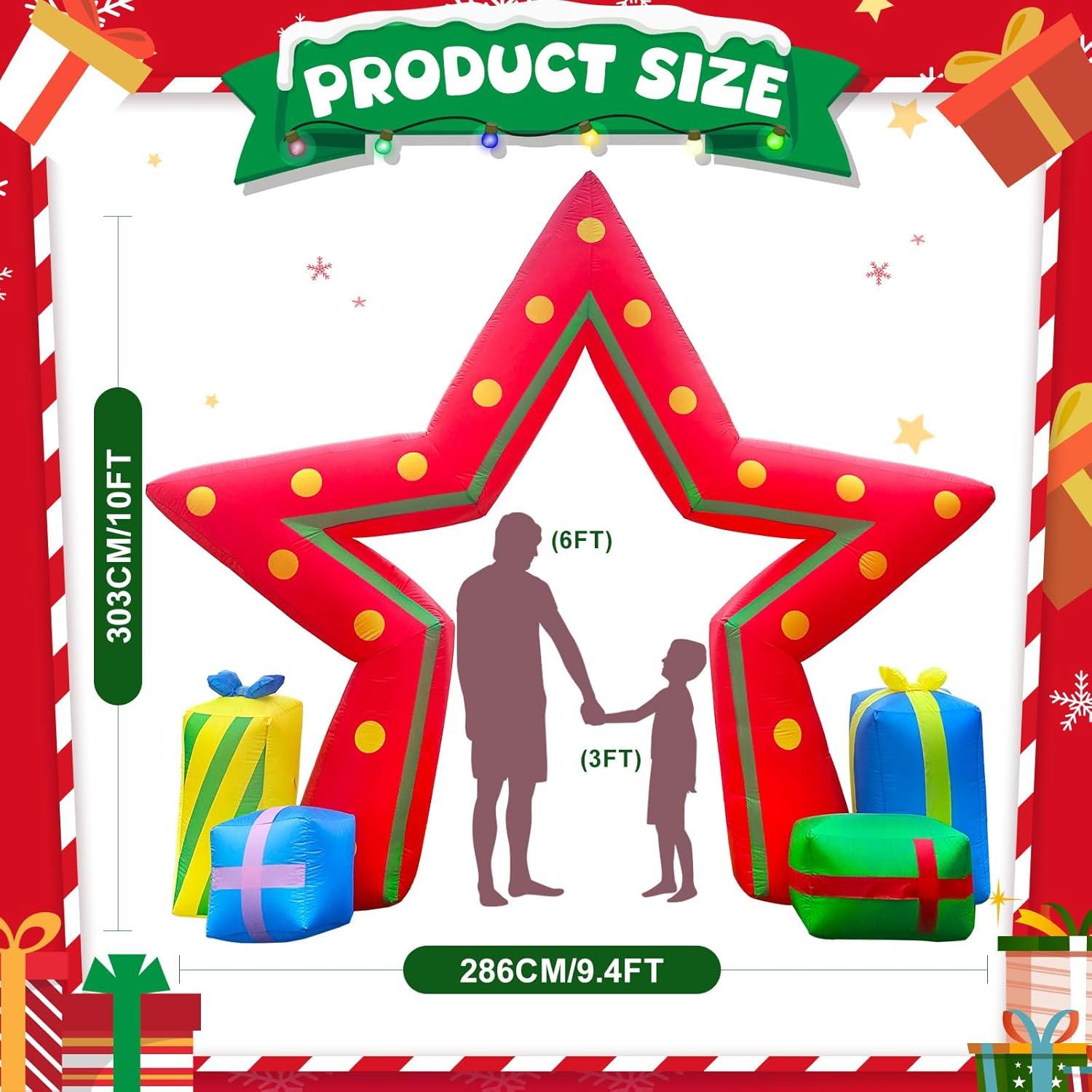 imageOurWarm 10FT Christmas Outdoor Inflatable Decoration Giant Pentagram Archway Yard Inflatable Decoration with Built in LED Lights Blow Up Xmas Decor for Lawn Patio Garden Yard Decor