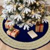imageOurWarm 48in Luxury Velvet Christmas Tree Skirt for 575 Ft Tree Royal Blue Large Fur Plush Xmas Tree Skirts with Gold Glitter and Bow Classic Vintage Christmas Tree Decorations for New Year HomeBlue