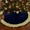 imageOurWarm 48in Luxury Velvet Christmas Tree Skirt for 575 Ft Tree Royal Blue Large Fur Plush Xmas Tree Skirts with Gold Glitter and Bow Classic Vintage Christmas Tree Decorations for New Year HomeBlue