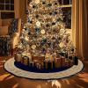 imageOurWarm 48in Luxury Velvet Christmas Tree Skirt for 575 Ft Tree Royal Blue Large Fur Plush Xmas Tree Skirts with Gold Glitter and Bow Classic Vintage Christmas Tree Decorations for New Year HomeBlue