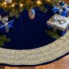 imageOurWarm 48in Luxury Velvet Christmas Tree Skirt for 575 Ft Tree Royal Blue Large Fur Plush Xmas Tree Skirts with Gold Glitter and Bow Classic Vintage Christmas Tree Decorations for New Year HomeBlue