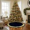imageOurWarm 48in Luxury Velvet Christmas Tree Skirt for 575 Ft Tree Royal Blue Large Fur Plush Xmas Tree Skirts with Gold Glitter and Bow Classic Vintage Christmas Tree Decorations for New Year HomeBlue