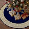imageOurWarm 48in Luxury Velvet Christmas Tree Skirt for 575 Ft Tree Royal Blue Large Fur Plush Xmas Tree Skirts with Gold Glitter and Bow Classic Vintage Christmas Tree Decorations for New Year HomeBlue