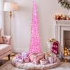 imageOurWarm 5 FT Pink Pop Up Christmas Tree with 60 LED Lights Tinsel Collapsible Christmas Tree with Sequins Prelit Artificial Pencil Xmas Tree for Home Room Indoor Outdoor Holiday Party Decoration