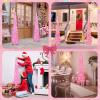 imageOurWarm 5 FT Pink Pop Up Christmas Tree with 60 LED Lights Tinsel Collapsible Christmas Tree with Sequins Prelit Artificial Pencil Xmas Tree for Home Room Indoor Outdoor Holiday Party Decoration