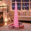 imageOurWarm 5 FT Pink Pop Up Christmas Tree with 60 LED Lights Tinsel Collapsible Christmas Tree with Sequins Prelit Artificial Pencil Xmas Tree for Home Room Indoor Outdoor Holiday Party Decoration