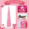 imageOurWarm 5 FT Pink Pop Up Christmas Tree with 60 LED Lights Tinsel Collapsible Christmas Tree with Sequins Prelit Artificial Pencil Xmas Tree for Home Room Indoor Outdoor Holiday Party Decoration
