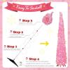 imageOurWarm 5 FT Pink Pop Up Christmas Tree with 60 LED Lights Tinsel Collapsible Christmas Tree with Sequins Prelit Artificial Pencil Xmas Tree for Home Room Indoor Outdoor Holiday Party Decoration