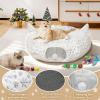 imageOurWarm Cat Tunnel Bed Under Christmas Tree White Soft Plush Cat Donut Tunnel Tree Skirt with Silver Snowflake Pattern Peekaboo Cat Cave with 11 Pcs Interactive Toys for Indoor Cats Small Animals