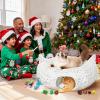 imageOurWarm Cat Tunnel Bed Under Christmas Tree White Soft Plush Cat Donut Tunnel Tree Skirt with Silver Snowflake Pattern Peekaboo Cat Cave with 11 Pcs Interactive Toys for Indoor Cats Small Animals