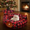 imageOurWarm Cat Tunnel Christmas Tree Skirt Cat Bed for Indoor Cats with Hanging Ball Buffalo Plaid Tree Collar Cats Cave for Felines Pet Indoor Outdoor Christmas Decorations