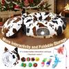 imageOurWarm Cat Tunnel Christmas Tree Skirt Cow Print Cat Tunnels for Indoor Cats with Washable Mat and Hanging Ball Round Cat Tunnel Bed Cat Donut Tunnel with 11 Cats Toys for Puppy Rabbit Cats Bed