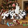 imageOurWarm Cat Tunnel Christmas Tree Skirt Cow Print Cat Tunnels for Indoor Cats with Washable Mat and Hanging Ball Round Cat Tunnel Bed Cat Donut Tunnel with 11 Cats Toys for Puppy Rabbit Cats Bed