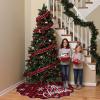 imageOurWarm Christmas Tree Skirt 60 Inches Buffalo Plaid Red Tree Skirt for 7 ft Tree or 9ft Tree Double Sided Burlap Tree Skirt Snowflake Xmas Tree Skirts for Winter Rustic Boho Farmhouse Tree Decor