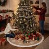 imageOurWarm Christmas Tree Skirt 60 inches Burlap Tree Skirt for 75 ft Tree to 9 ft Tree Large Snowflake Tree Skirt with Faux Fur Xmas Tree Skirts for Winter Indoor Holiday Christmas Tree Decor