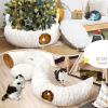 imageOurWarm Large Cat Tunnel Bed for Indoor Cats with Soft Cushion ampamp Cat Toys Round Under Tree Cats Donut Tunnel Christmas Tree Skirt White Plush Pet Peekaboo Cave for KittenPuppyRabbit to Play