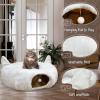 imageOurWarm White Cat Tunnel Bed Under Christmas Tree Fluffy Plush Cat Tunnel Christmas Tree Skirt Collapsible Peekaboo Donut Cave with Washable Mat and Hanging Ball for Indoor Small Animals