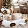 imageOurWarm White Cat Tunnel Bed Under Christmas Tree Fluffy Plush Cat Tunnel Christmas Tree Skirt Collapsible Peekaboo Donut Cave with Washable Mat and Hanging Ball for Indoor Small Animals