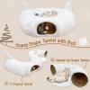 imageOurWarm White Cat Tunnel Bed Under Christmas Tree Fluffy Plush Cat Tunnel Christmas Tree Skirt Collapsible Peekaboo Donut Cave with Washable Mat and Hanging Ball for Indoor Small Animals
