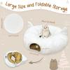 imageOurWarm White Cat Tunnel Bed Under Christmas Tree Fluffy Plush Cat Tunnel Christmas Tree Skirt Collapsible Peekaboo Donut Cave with Washable Mat and Hanging Ball for Indoor Small Animals
