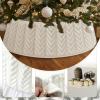 imageOurWarm White Christmas Tree Collar Luxury Plush Faux Fur Tree Collar with Stripe Textured Pattern Soft Fluffy Xmas Tree Ring Boho Tree Skirt for Holiday Decorations Indoor Home DecorArrow