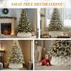 imageOurWarm White Christmas Tree Collar Luxury Plush Faux Fur Tree Collar with Stripe Textured Pattern Soft Fluffy Xmas Tree Ring Boho Tree Skirt for Holiday Decorations Indoor Home DecorTrees