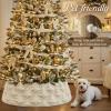 imageOurWarm White Christmas Tree Collar Luxury Plush Faux Fur Tree Collar with Stripe Textured Pattern Soft Fluffy Xmas Tree Ring Boho Tree Skirt for Holiday Decorations Indoor Home DecorTrees