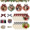 imageOurWarm 24Pcs Christmas Photo Ornaments Bulk Unfinished Wooden Picture Frame Ornaments for Christmas Tree DIY Personalized Christmas Ornaments with Beads ampamp Bows for Holiday Presents Tree Decorations