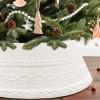 imageOurWarm 28 inch Christmas Tree Collar Knit Cream White Christmas Tree Collars for Artificial Trees Adjustable Tree Skirt Collar Base for 6ft 75ft 9ft Trees Holiday Home Indoor Xmas Tree Decoration