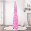 imageOurWarm 5 FT Pink Pop Up Christmas Tree with 60 LED Lights Tinsel Collapsible Christmas Tree with Sequins Prelit Artificial Pencil Xmas Tree for Home Room Indoor Outdoor Holiday Party Decoration