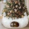 imageOurWarm White Cat Tunnel Bed Under Christmas Tree Fluffy Plush Cat Tunnel Christmas Tree Skirt Collapsible Peekaboo Donut Cave with Washable Mat and Hanging Ball for Indoor Small Animals