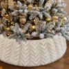 imageOurWarm White Christmas Tree Collar Luxury Plush Faux Fur Tree Collar with Stripe Textured Pattern Soft Fluffy Xmas Tree Ring Boho Tree Skirt for Holiday Decorations Indoor Home DecorArrow