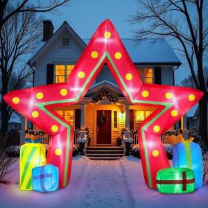 imageOurWarm 10FT Christmas Outdoor Inflatable Decoration Giant Pentagram Archway Yard Inflatable Decoration with Built in LED Lights Blow Up Xmas Decor for Lawn Patio Garden Yard Decor