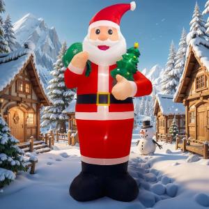 imageOurWarm 14FT Christmas Inflatable Outdoor Decoration Giant Inflatable Santa Claus Holding Gift Bag Blow Up Christmas Decorations Outdoor with Builtin LED Lights for Yard Garden Lawn Xmas Decor